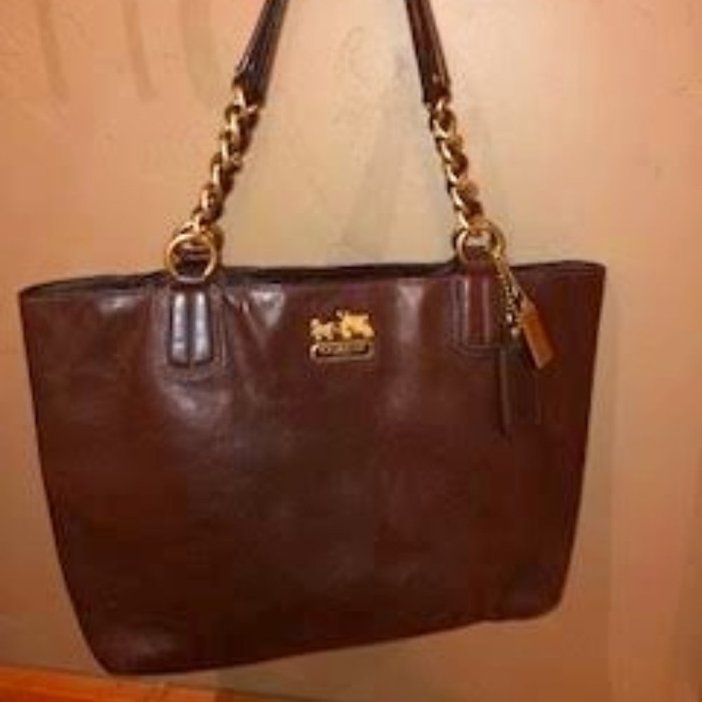 COACH Madison Chelsea Brown Leather Gold Chain Tote/Shoulder Bag No. G1194-18668